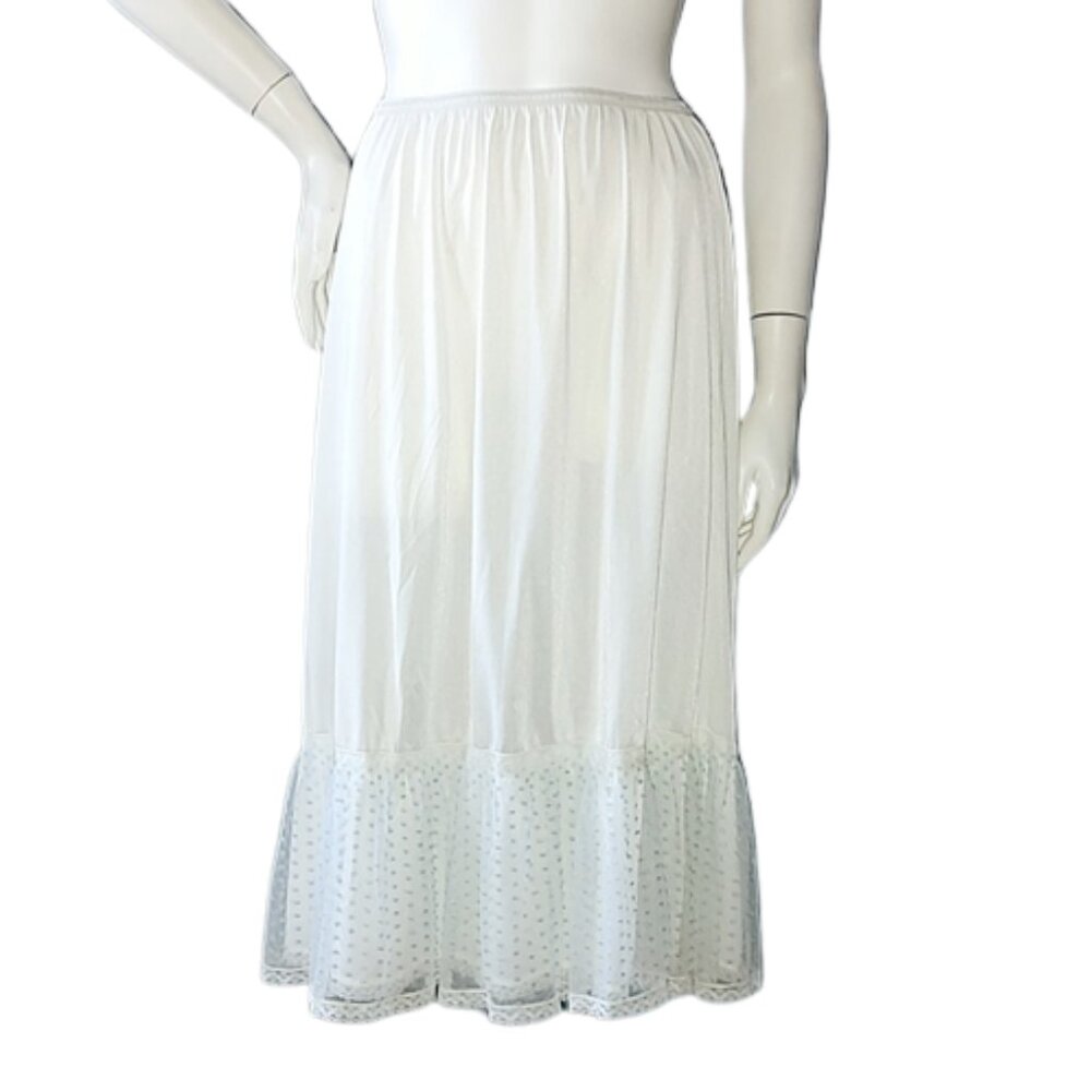1960s True Vintage White Nylon Half Slip Petticoat With A Blue Dot Lace Hem  L X